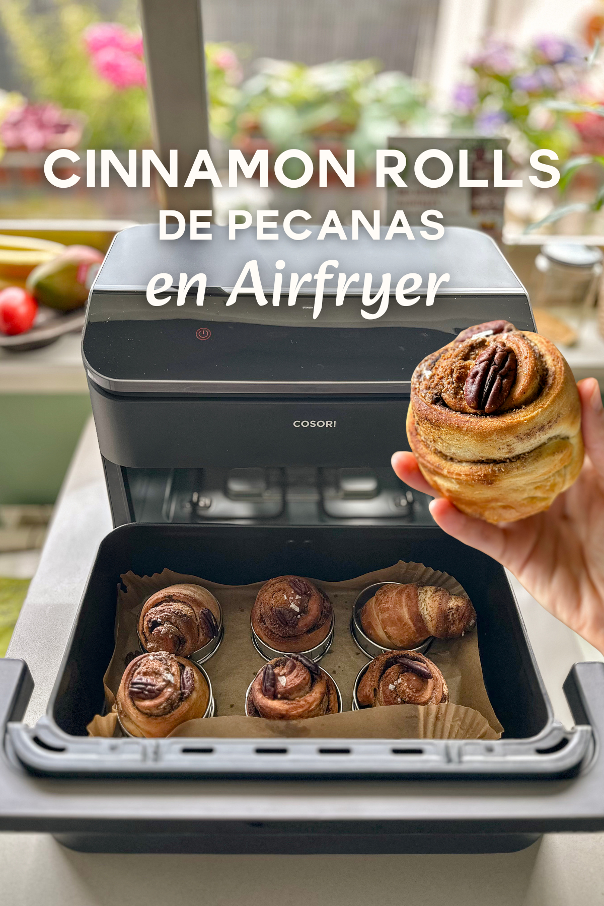 Cinnamon rolls con nueces pecanas en la airfryer